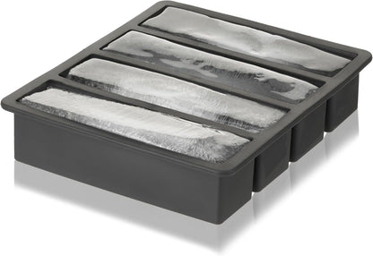 Highball Ice Cube Tray with Lid, Silicone Mold for Easy Release, Makes 4 Elongated Ice Cubes for Highball Cocktails, Vodka Soda, Rum Punch, Bar Cart, Home Bar, Man Cave Gifts, Set of 1, Gray