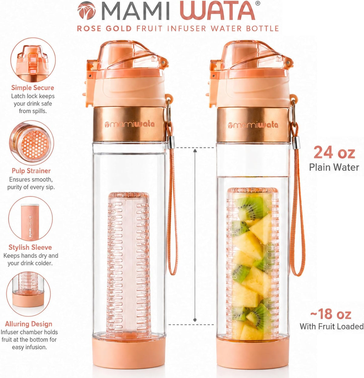 Fruit Infuser Water Bottle 24oz Tritan Plastic Infused Water Cup