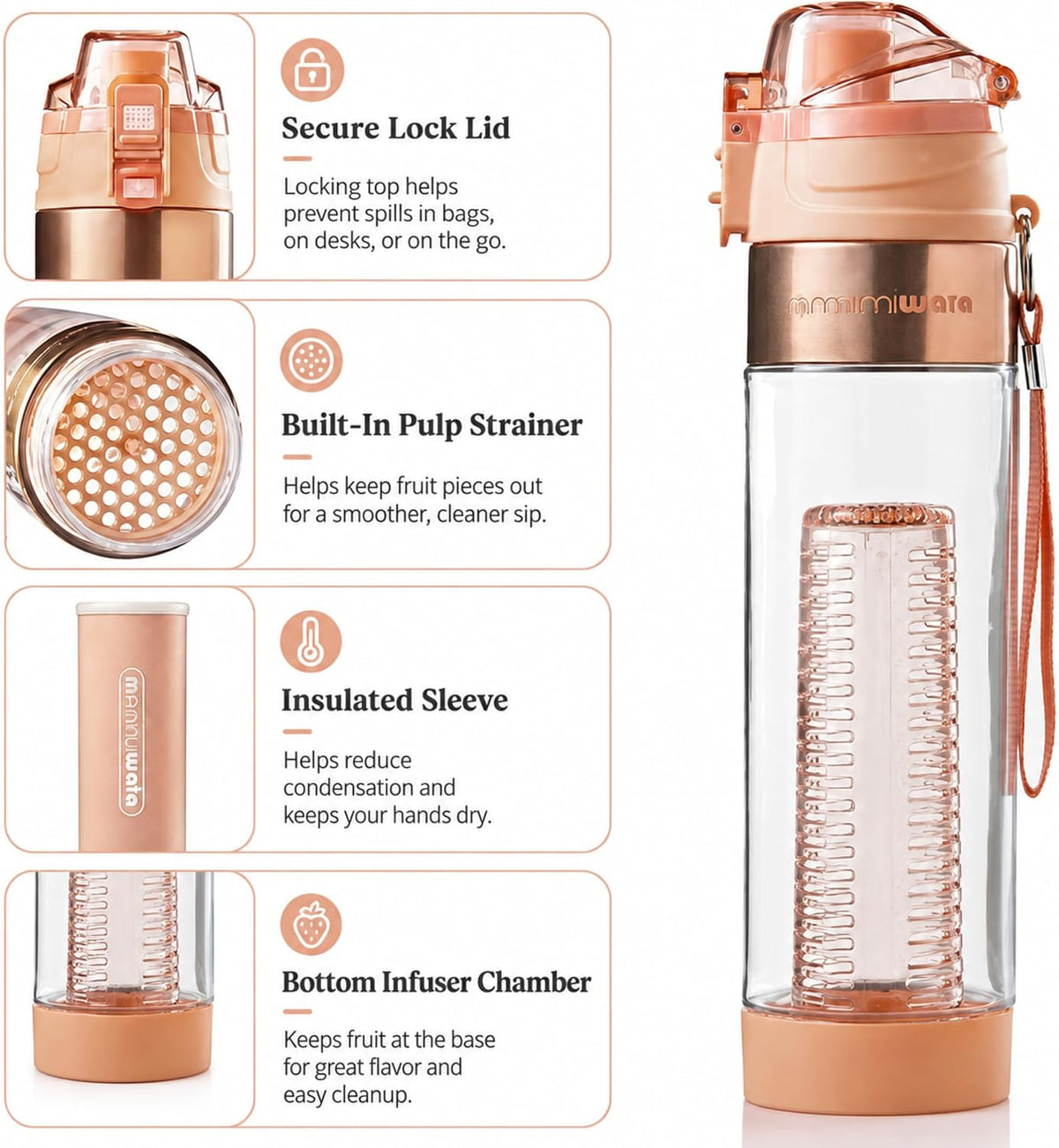 Fruit Infuser Water Bottle 24oz Tritan Plastic Infused Water Cup