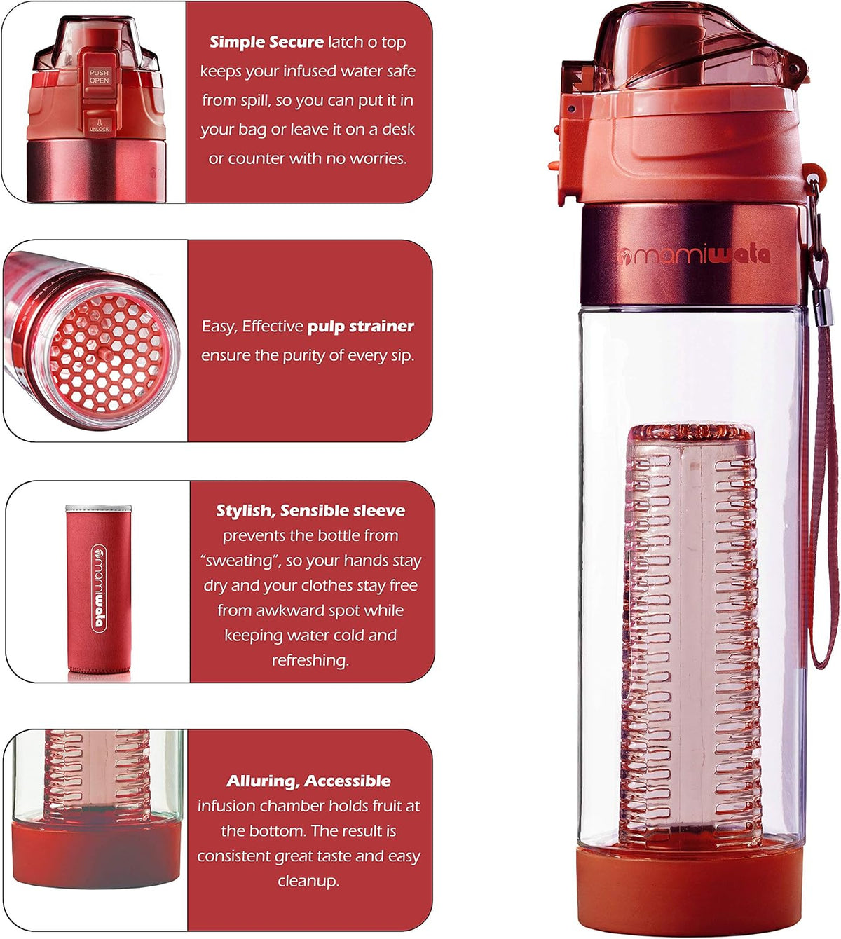 Fruit Infuser Water Bottle 24oz Tritan Plastic Infused Water Cup