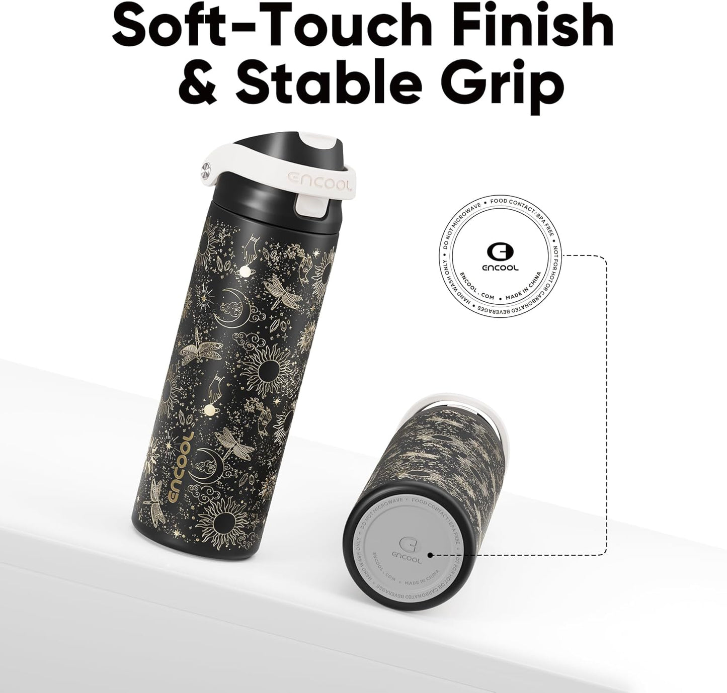 Leakproof Insulated Water Bottle with Straw Dual-Sip Water Bottle Bag-Safe Design for Work, Commute & Gym – Keeps Drinks Cold All Day, 24 oz, Clay Grey - Colors A