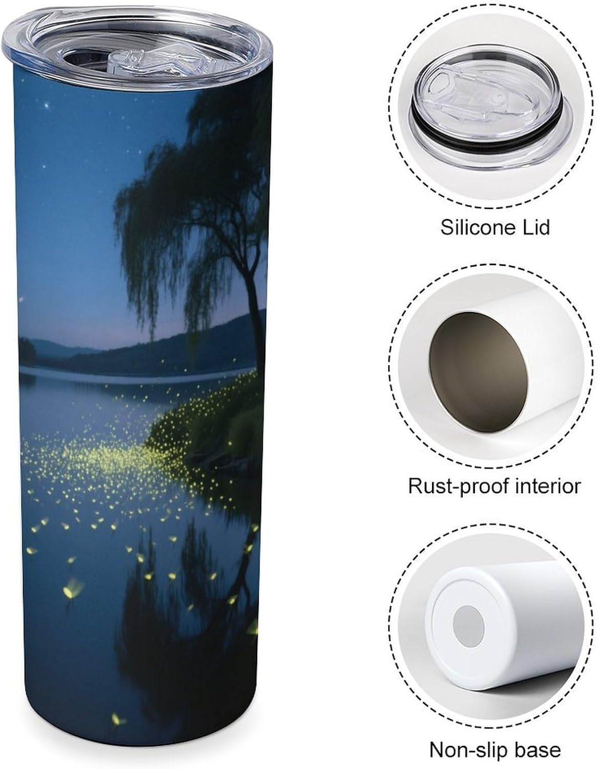 Firefly Lake Car Cup 20 Oz, Travel Coffee Tumbler - Leakproof Insulated,Reusable Water Bottle with Lid And Straw