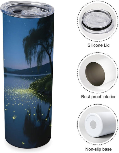 Firefly Lake Car Cup 20 Oz, Travel Coffee Tumbler - Leakproof Insulated,Reusable Water Bottle with Lid And Straw