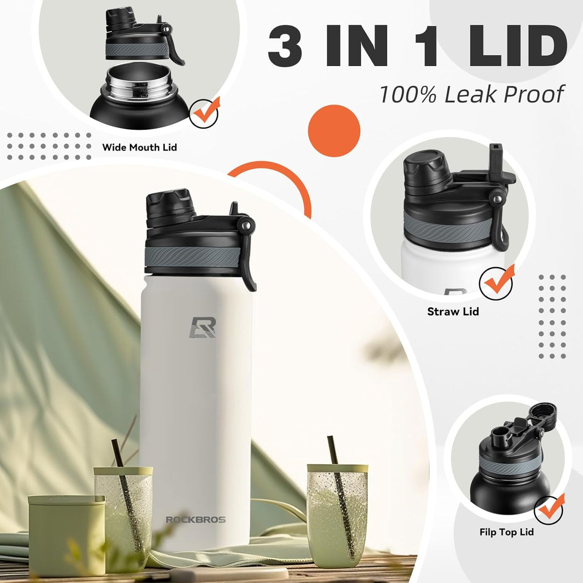 Insulated Water Bottle with Straw, Stainless Steel Sports Bottle