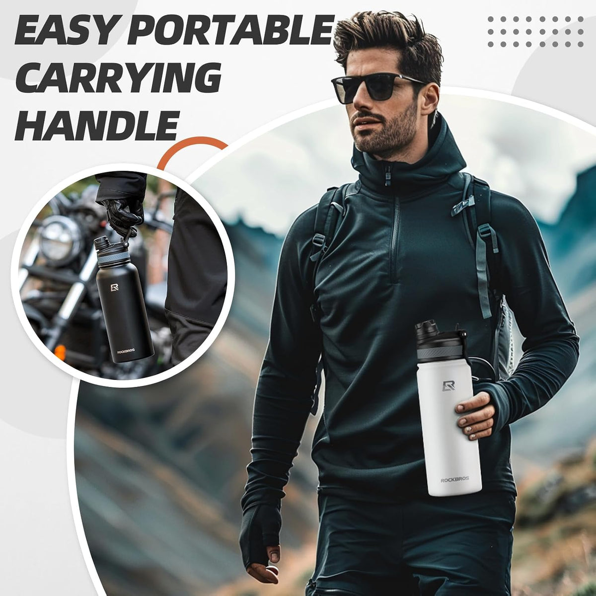 Insulated Water Bottle with Straw, Stainless Steel Sports Bottle