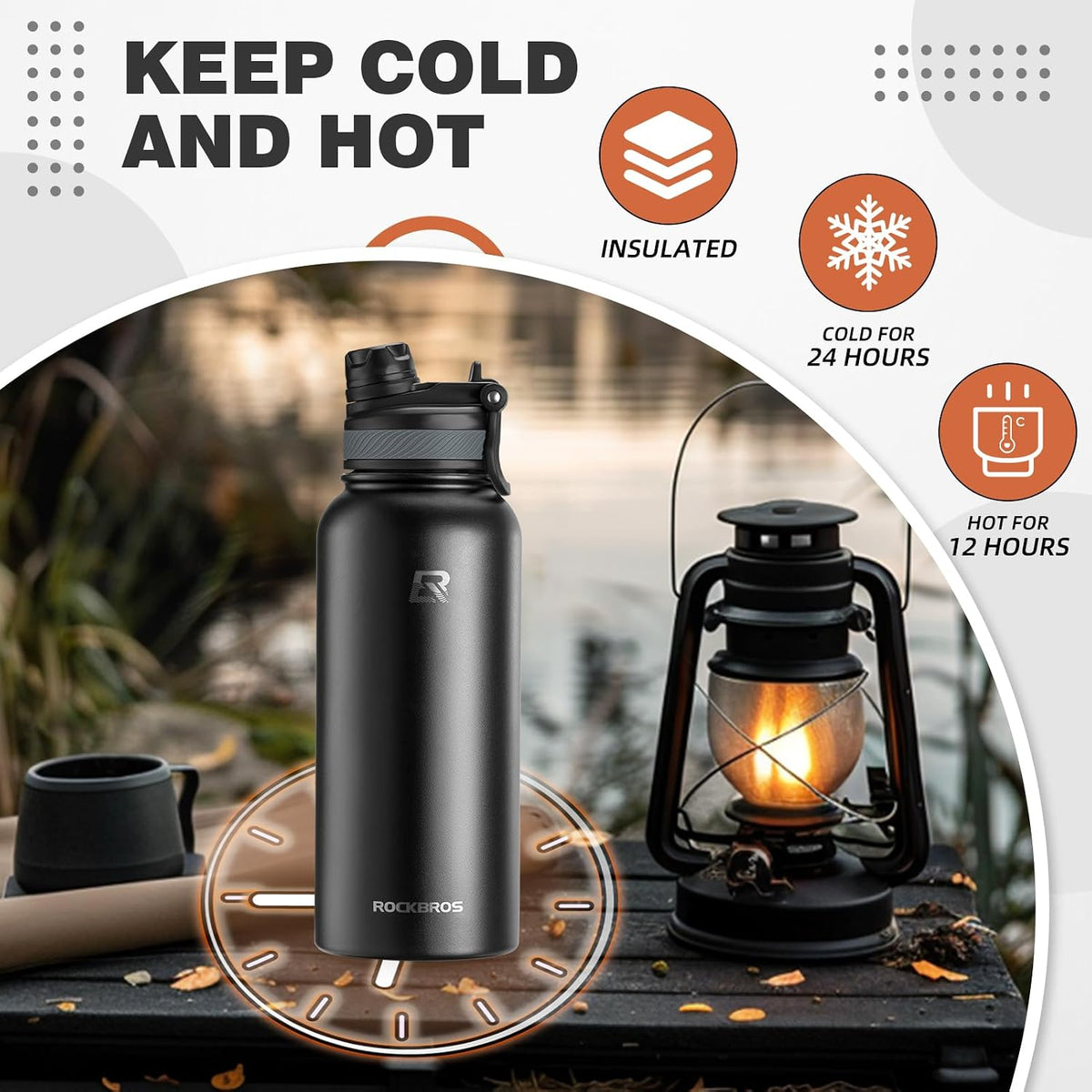 Insulated Water Bottle with Straw, Stainless Steel Sports Bottle