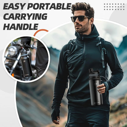 Insulated Water Bottle with Straw, Stainless Steel Sports Bottle