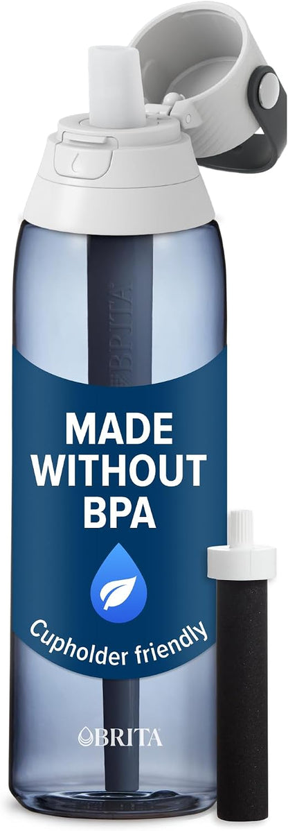 Hard-Sided Plastic Premium Filtering Water Bottle, BPA-Free, Reusable, Replaces 300 Plastic Water Bottles, Filter Lasts 2 Months or 40 Gallons, Includes 1 Filter, Sea Glass - 26 oz.