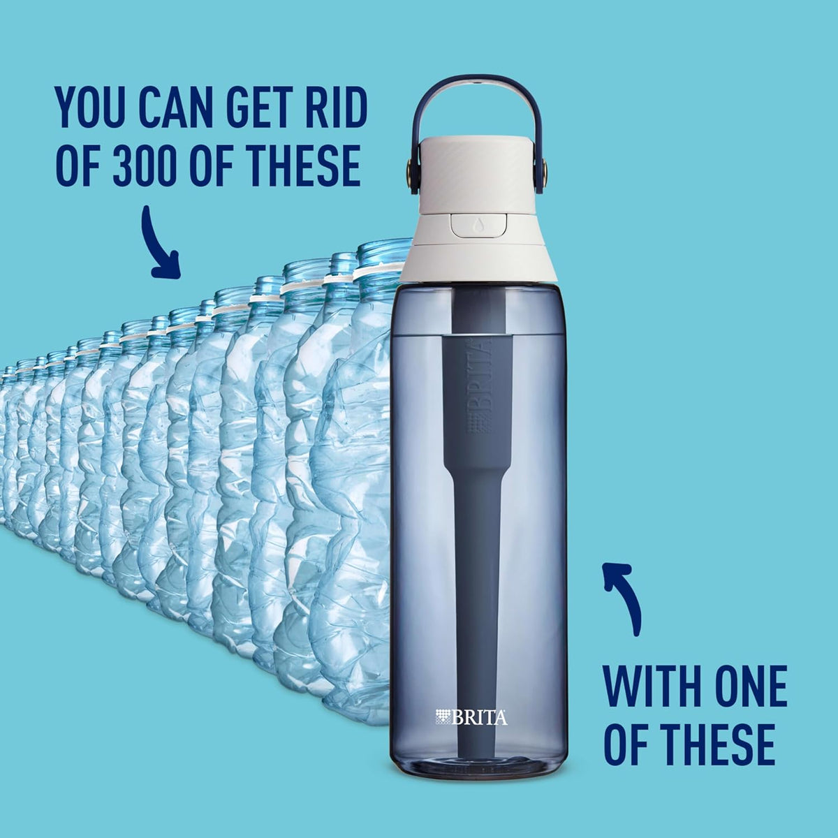 Hard-Sided Plastic Premium Filtering Water Bottle, BPA-Free, Reusable, Replaces 300 Plastic Water Bottles, Filter Lasts 2 Months or 40 Gallons, Includes 1 Filter, Sea Glass - 26 oz.