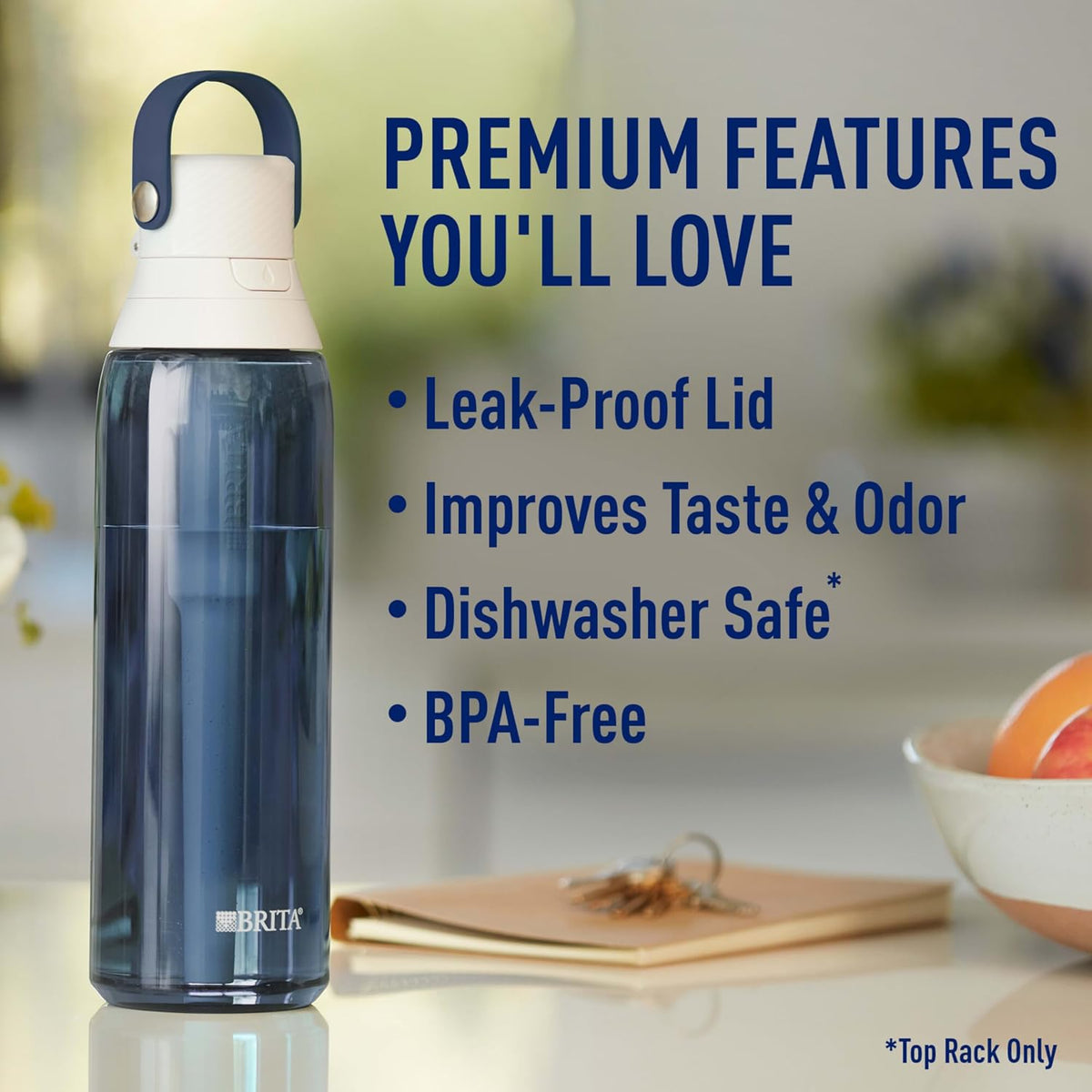 Hard-Sided Plastic Premium Filtering Water Bottle, BPA-Free, Reusable, Replaces 300 Plastic Water Bottles, Filter Lasts 2 Months or 40 Gallons, Includes 1 Filter, Sea Glass - 26 oz.