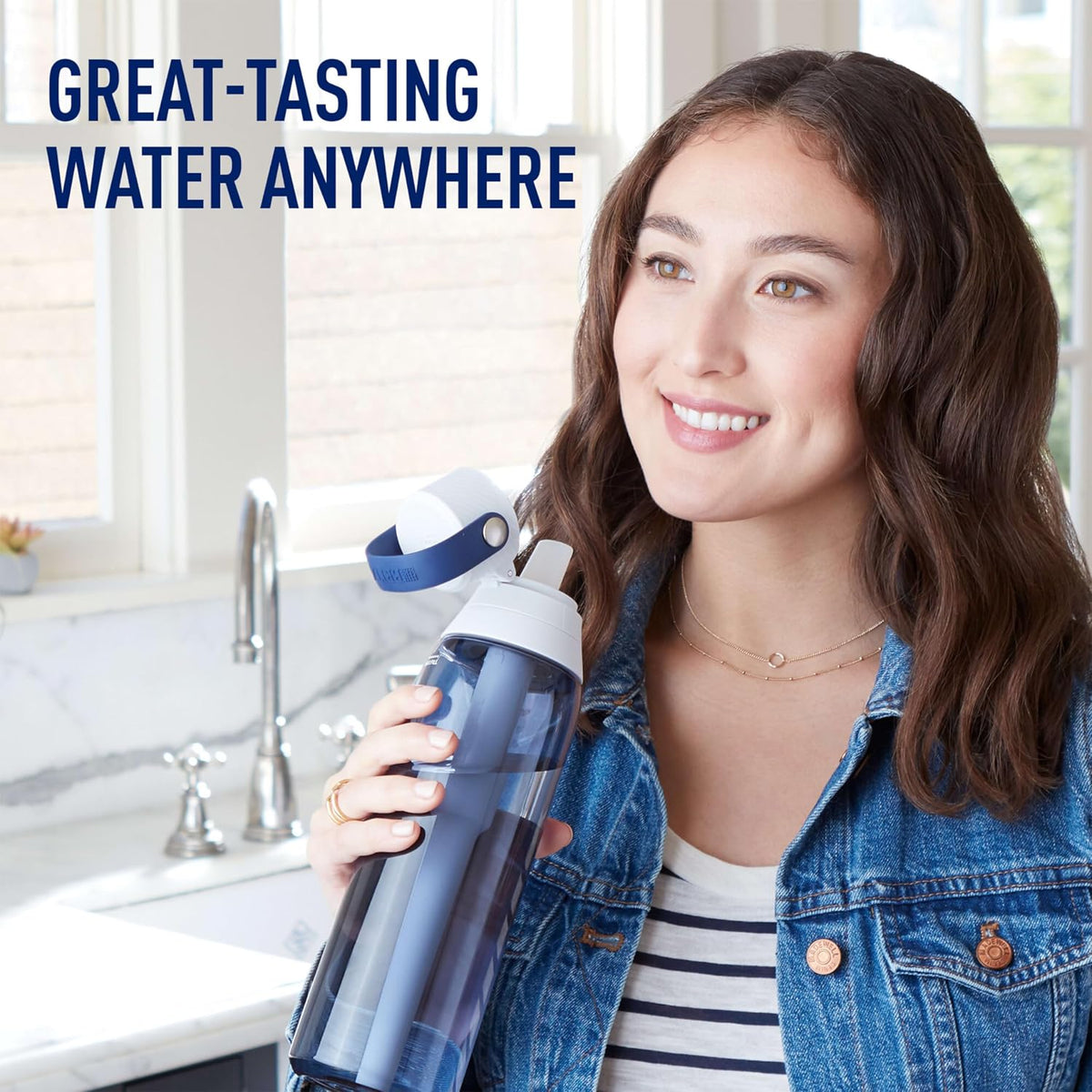 Hard-Sided Plastic Premium Filtering Water Bottle, BPA-Free, Reusable, Replaces 300 Plastic Water Bottles, Filter Lasts 2 Months or 40 Gallons, Includes 1 Filter, Sea Glass - 26 oz.