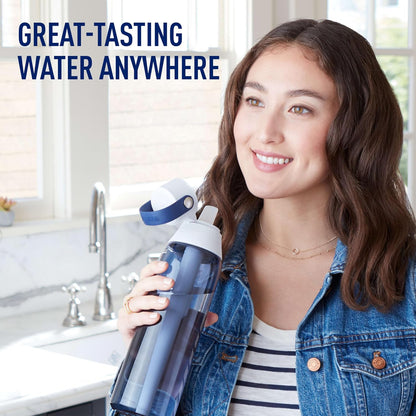 Hard-Sided Plastic Premium Filtering Water Bottle, BPA-Free, Reusable, Replaces 300 Plastic Water Bottles, Filter Lasts 2 Months or 40 Gallons, Includes 1 Filter, Sea Glass - 26 oz.