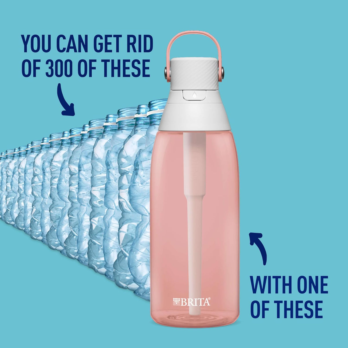 Hard-Sided Plastic Premium Filtering Water Bottle, BPA-Free, Reusable, Replaces 300 Plastic Water Bottles, Filter Lasts 2 Months or 40 Gallons, Includes 1 Filter, Sea Glass - 26 oz.