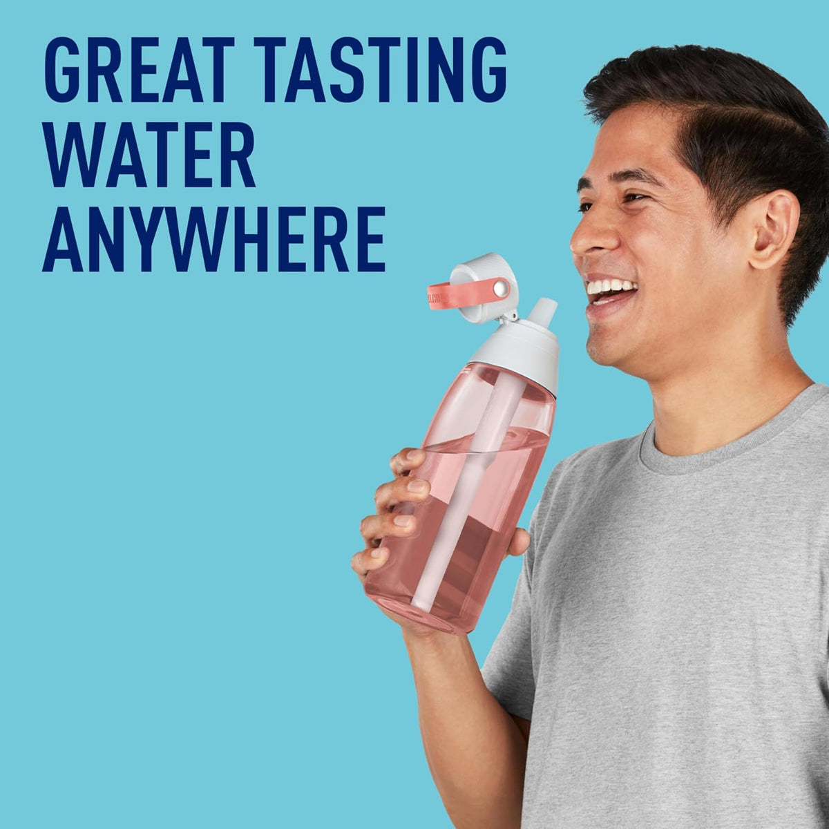 Hard-Sided Plastic Premium Filtering Water Bottle, BPA-Free, Reusable, Replaces 300 Plastic Water Bottles, Filter Lasts 2 Months or 40 Gallons, Includes 1 Filter, Sea Glass - 26 oz.