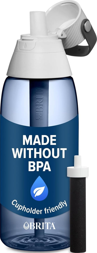 Hard-Sided Plastic Premium Filtering Water Bottle, BPA-Free, Reusable, Replaces 300 Plastic Water Bottles, Filter Lasts 2 Months or 40 Gallons, Includes 1 Filter, Sea Glass - 26 oz.