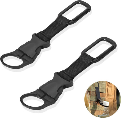 2PCS Bottle Buckle Clip Hanging Buckle Portable Water Bottle Ring Holder Keychain Mineral Water Bottle Clip for Backpack Belt Nylon Webbing Strap for Outdoor Tactical Camping Hiking(D,Green)