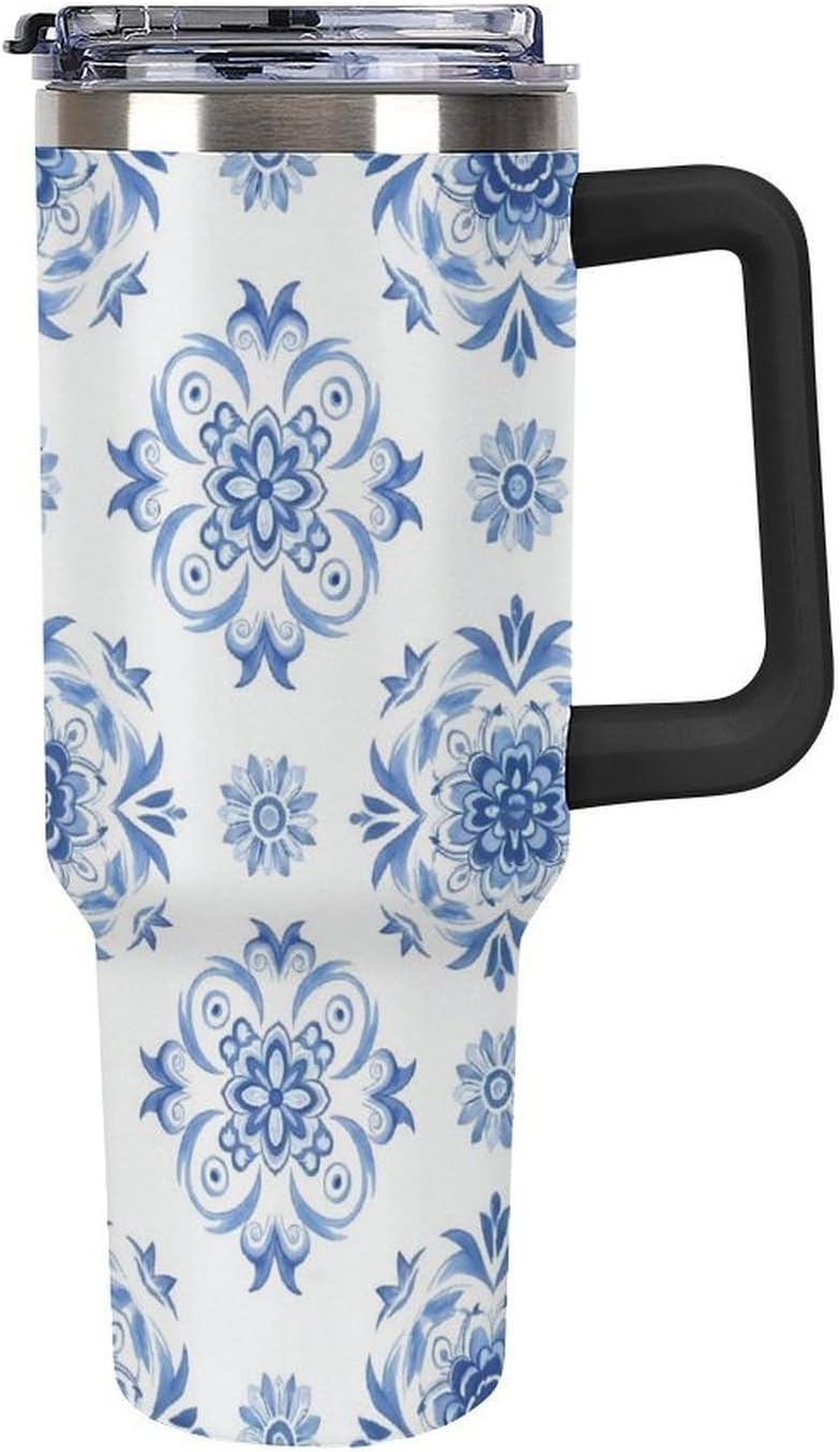 Leakproof Tumbler Vacuum Sealed Car Holder Friendly For Travel Simple Minimalist White Poppy Flower Pattern Coffee Mug Light Rose Red-style-27 - Colors H