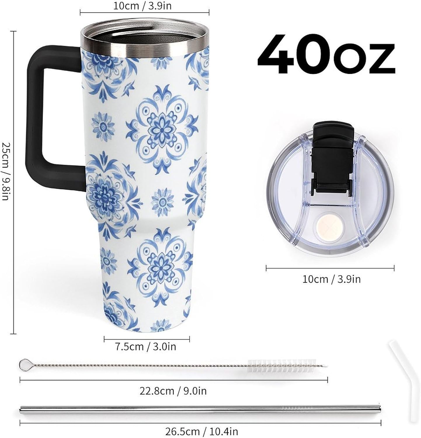 Leakproof Tumbler Vacuum Sealed Car Holder Friendly For Travel Simple Minimalist White Poppy Flower Pattern Coffee Mug Light Rose Red-style-27 - Colors H