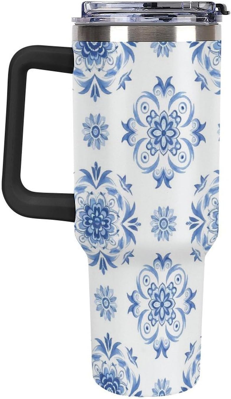 Leakproof Tumbler Vacuum Sealed Car Holder Friendly For Travel Simple Minimalist White Poppy Flower Pattern Coffee Mug Light Rose Red-style-27 - Colors H