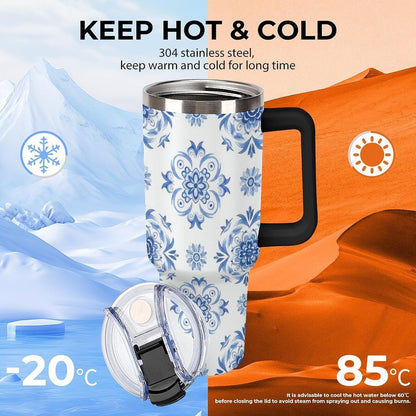 Leakproof Tumbler Vacuum Sealed Car Holder Friendly For Travel Simple Minimalist White Poppy Flower Pattern Coffee Mug Light Rose Red-style-27 - Colors H