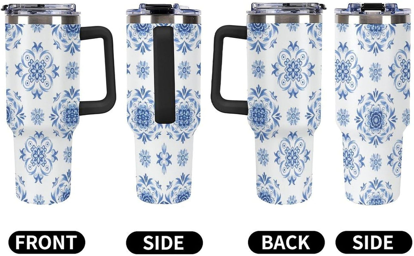 Leakproof Tumbler Vacuum Sealed Car Holder Friendly For Travel Simple Minimalist White Poppy Flower Pattern Coffee Mug Light Rose Red-style-27 - Colors H