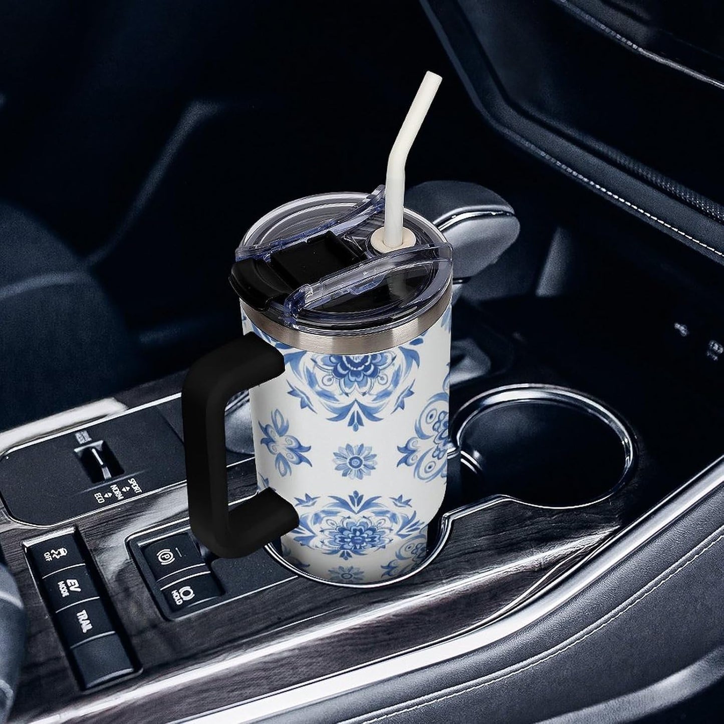 Leakproof Tumbler Vacuum Sealed Car Holder Friendly For Travel Simple Minimalist White Poppy Flower Pattern Coffee Mug Light Rose Red-style-27 - Colors H