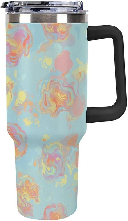 Leakproof Tumbler Vacuum Sealed Car Holder Friendly For Travel Simple Minimalist White Poppy Flower Pattern Coffee Mug Light Rose Red-style-27 - Colors H