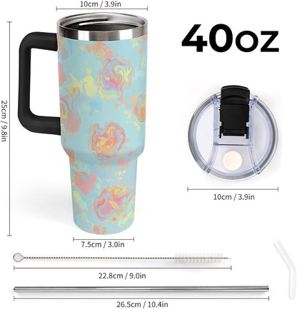 Leakproof Tumbler Vacuum Sealed Car Holder Friendly For Travel Simple Minimalist White Poppy Flower Pattern Coffee Mug Light Rose Red-style-27 - Colors H
