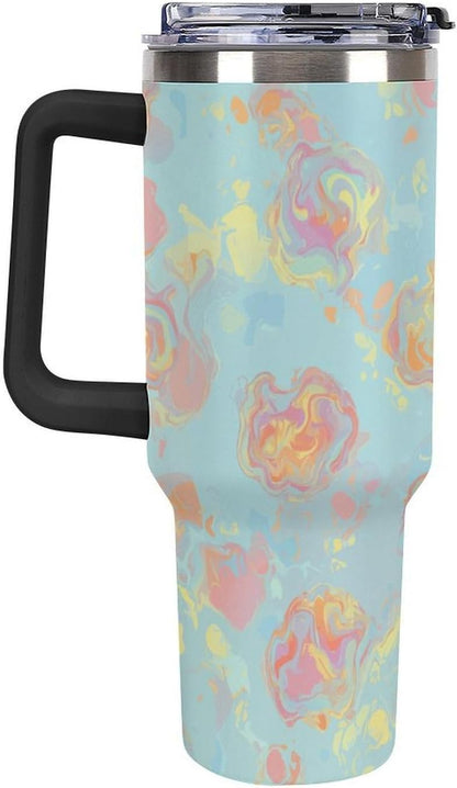 Leakproof Tumbler Vacuum Sealed Car Holder Friendly For Travel Simple Minimalist White Poppy Flower Pattern Coffee Mug Light Rose Red-style-27 - Colors H
