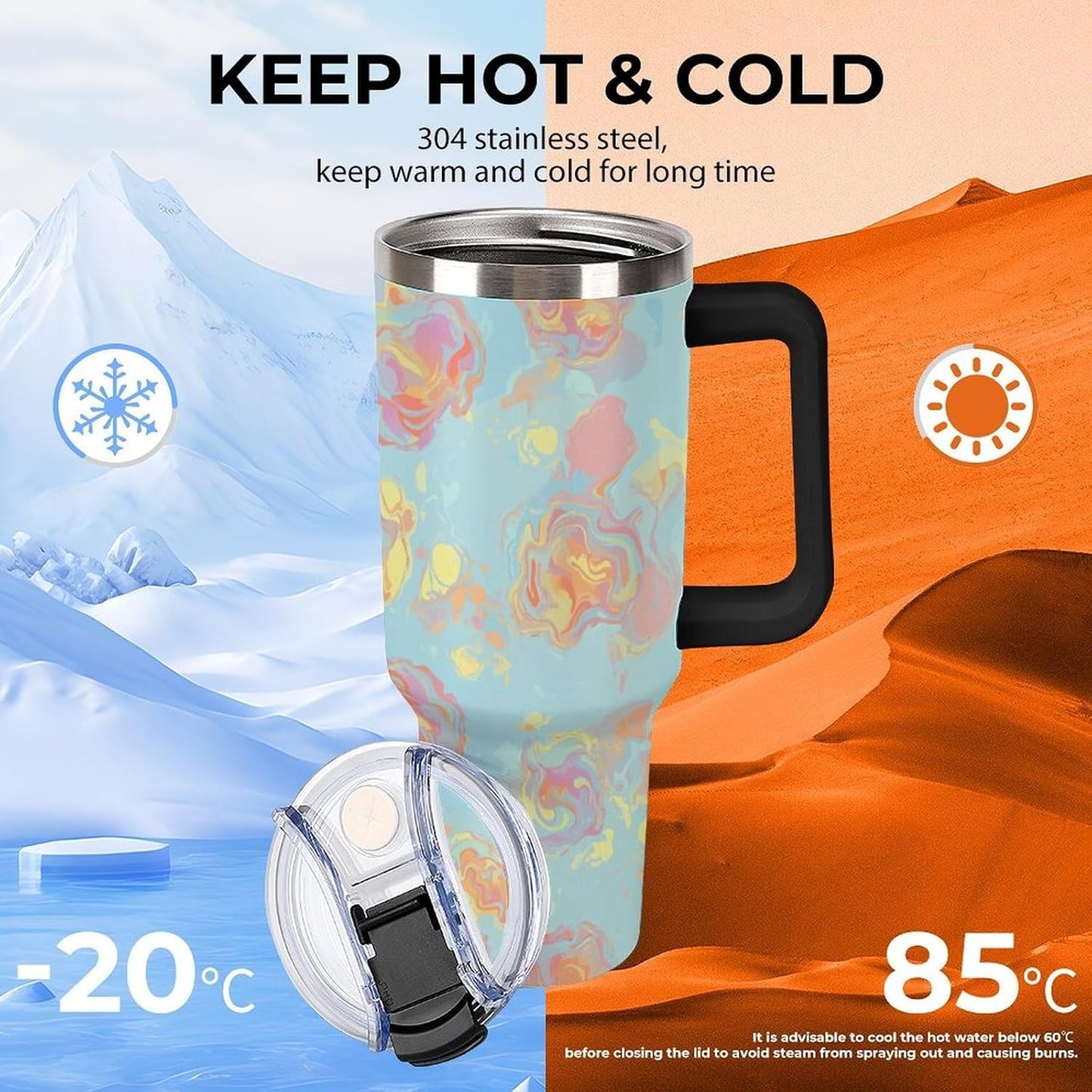 Leakproof Tumbler Vacuum Sealed Car Holder Friendly For Travel Simple Minimalist White Poppy Flower Pattern Coffee Mug Light Rose Red-style-27 - Colors H