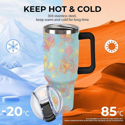 Leakproof Tumbler Vacuum Sealed Car Holder Friendly For Travel Simple Minimalist White Poppy Flower Pattern Coffee Mug Light Rose Red-style-27 - Colors H