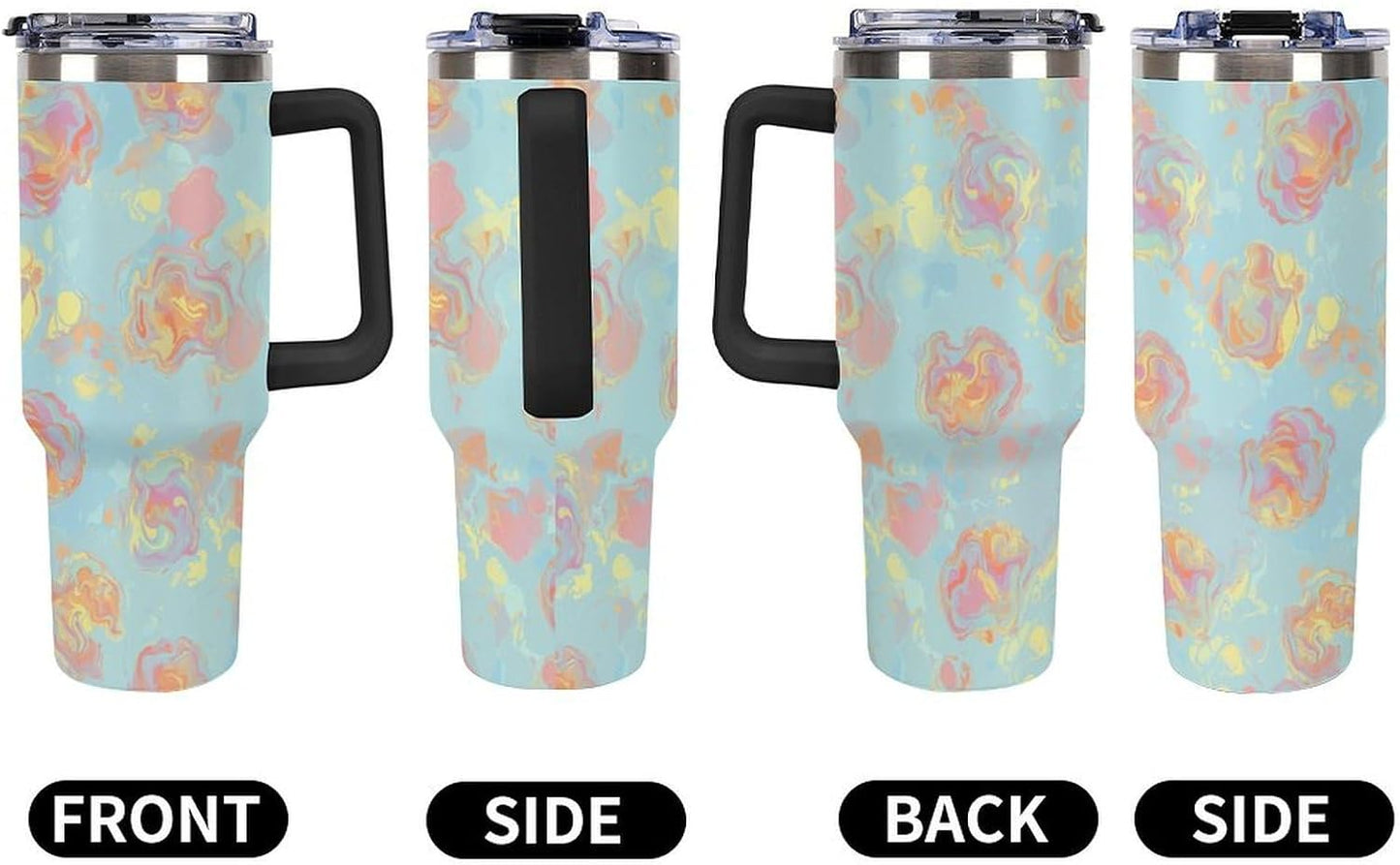 Leakproof Tumbler Vacuum Sealed Car Holder Friendly For Travel Simple Minimalist White Poppy Flower Pattern Coffee Mug Light Rose Red-style-27 - Colors H