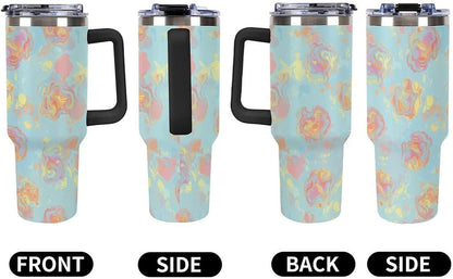 Leakproof Tumbler Vacuum Sealed Car Holder Friendly For Travel Simple Minimalist White Poppy Flower Pattern Coffee Mug Light Rose Red-style-27 - Colors H