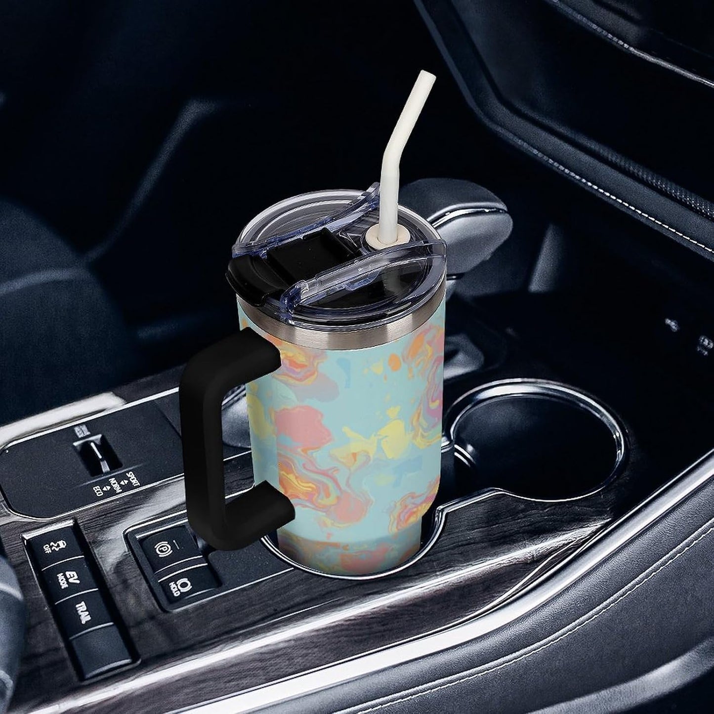 Leakproof Tumbler Vacuum Sealed Car Holder Friendly For Travel Simple Minimalist White Poppy Flower Pattern Coffee Mug Light Rose Red-style-27 - Colors H