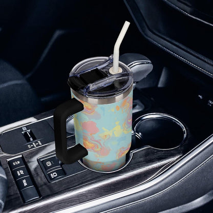 Leakproof Tumbler Vacuum Sealed Car Holder Friendly For Travel Simple Minimalist White Poppy Flower Pattern Coffee Mug Light Rose Red-style-27 - Colors H