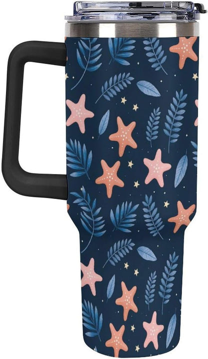 Leakproof Tumbler Vacuum Sealed Car Holder Friendly For Travel Simple Minimalist White Poppy Flower Pattern Coffee Mug Light Rose Red-style-27 - Colors H