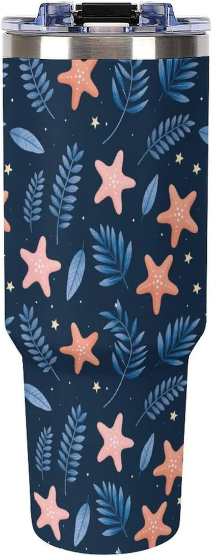 Leakproof Tumbler Vacuum Sealed Car Holder Friendly For Travel Simple Minimalist White Poppy Flower Pattern Coffee Mug Light Rose Red-style-27 - Colors H