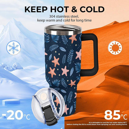 Leakproof Tumbler Vacuum Sealed Car Holder Friendly For Travel Simple Minimalist White Poppy Flower Pattern Coffee Mug Light Rose Red-style-27 - Colors H