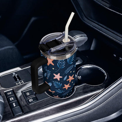 Leakproof Tumbler Vacuum Sealed Car Holder Friendly For Travel Simple Minimalist White Poppy Flower Pattern Coffee Mug Light Rose Red-style-27 - Colors H