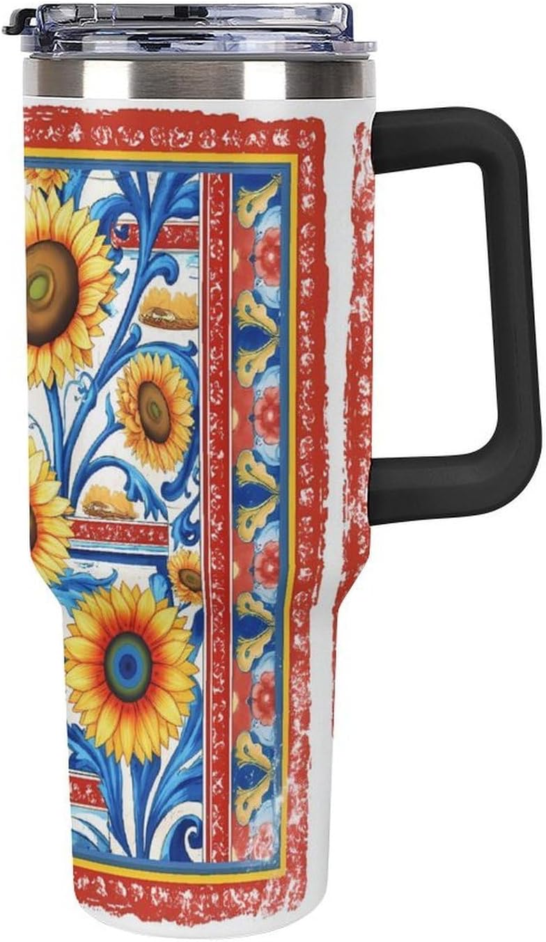 Leakproof Tumbler Vacuum Sealed Car Holder Friendly For Travel Simple Minimalist White Poppy Flower Pattern Coffee Mug Light Rose Red-style-27 - Colors H