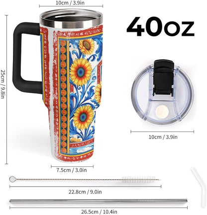 Leakproof Tumbler Vacuum Sealed Car Holder Friendly For Travel Simple Minimalist White Poppy Flower Pattern Coffee Mug Light Rose Red-style-27 - Colors H