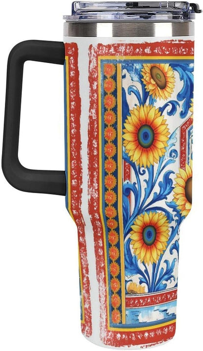 Leakproof Tumbler Vacuum Sealed Car Holder Friendly For Travel Simple Minimalist White Poppy Flower Pattern Coffee Mug Light Rose Red-style-27 - Colors H
