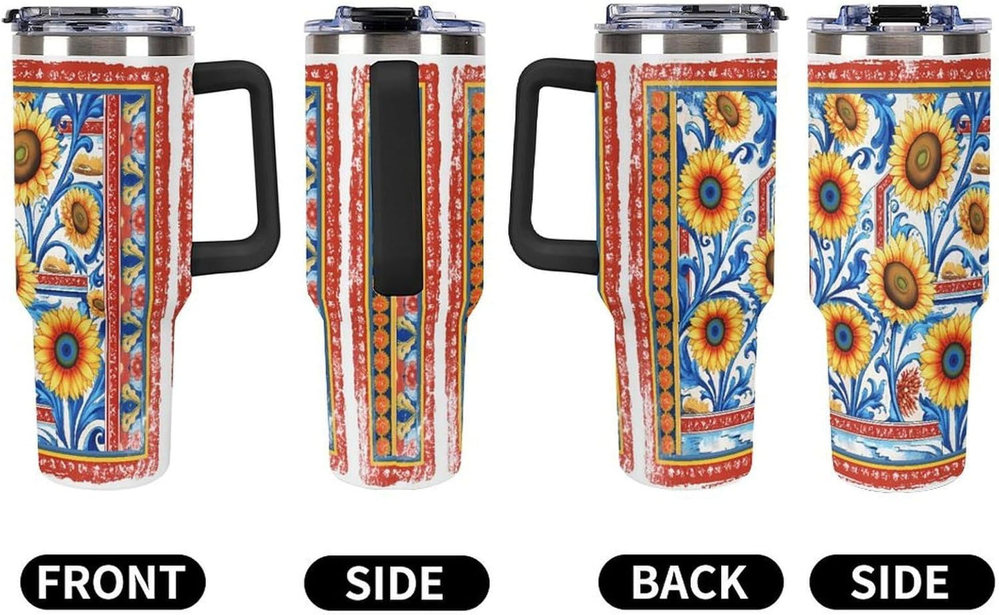 Leakproof Tumbler Vacuum Sealed Car Holder Friendly For Travel Simple Minimalist White Poppy Flower Pattern Coffee Mug Light Rose Red-style-27 - Colors H