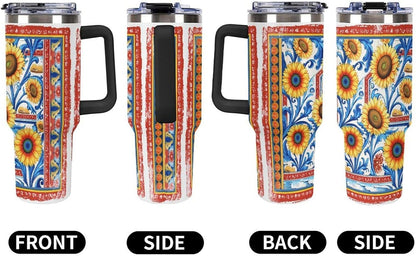 Leakproof Tumbler Vacuum Sealed Car Holder Friendly For Travel Simple Minimalist White Poppy Flower Pattern Coffee Mug Light Rose Red-style-27 - Colors H
