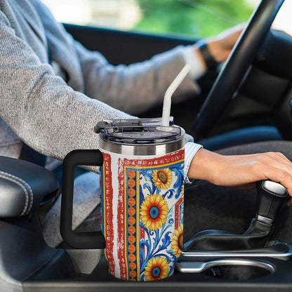 Leakproof Tumbler Vacuum Sealed Car Holder Friendly For Travel Simple Minimalist White Poppy Flower Pattern Coffee Mug Light Rose Red-style-27 - Colors H