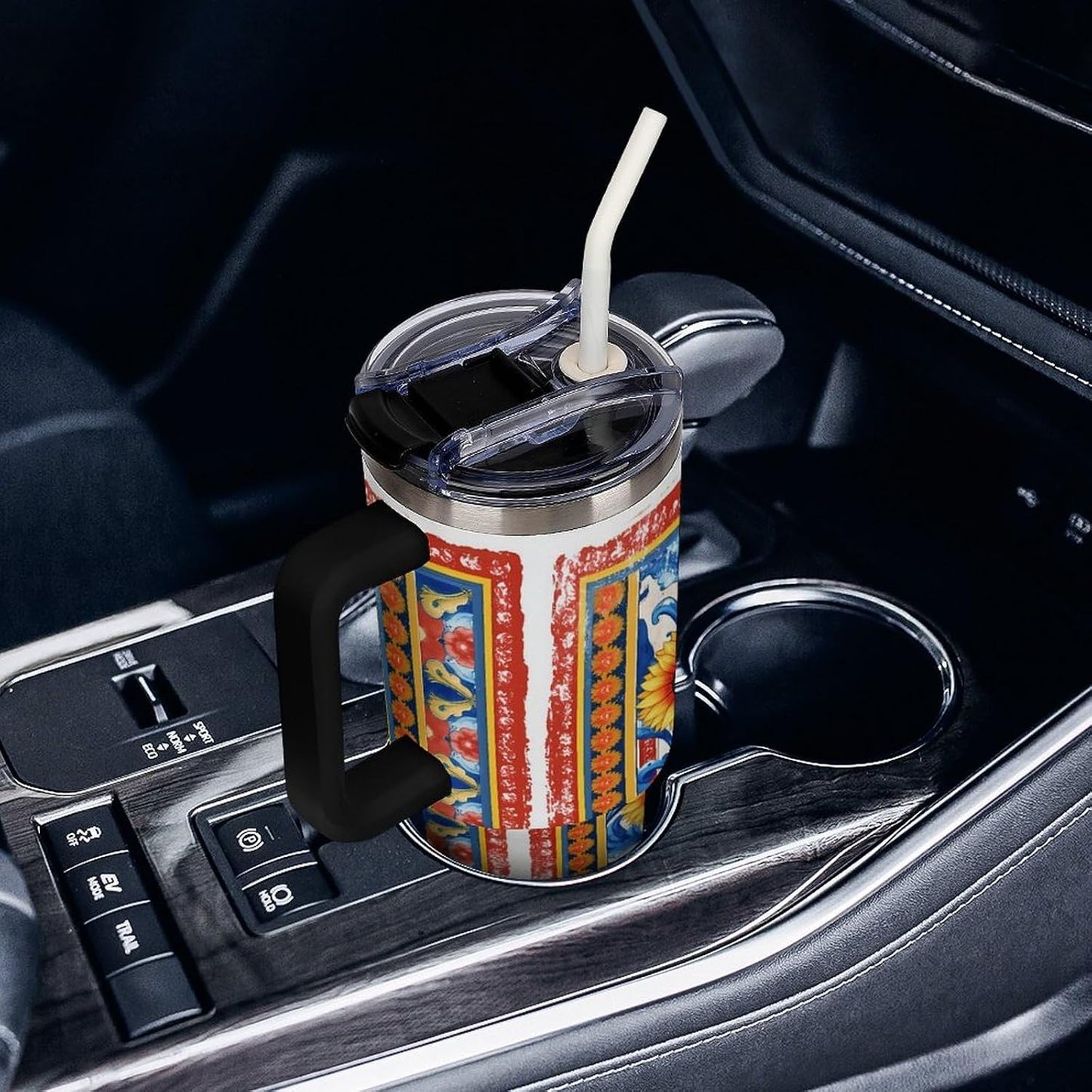 Leakproof Tumbler Vacuum Sealed Car Holder Friendly For Travel Simple Minimalist White Poppy Flower Pattern Coffee Mug Light Rose Red-style-27 - Colors H
