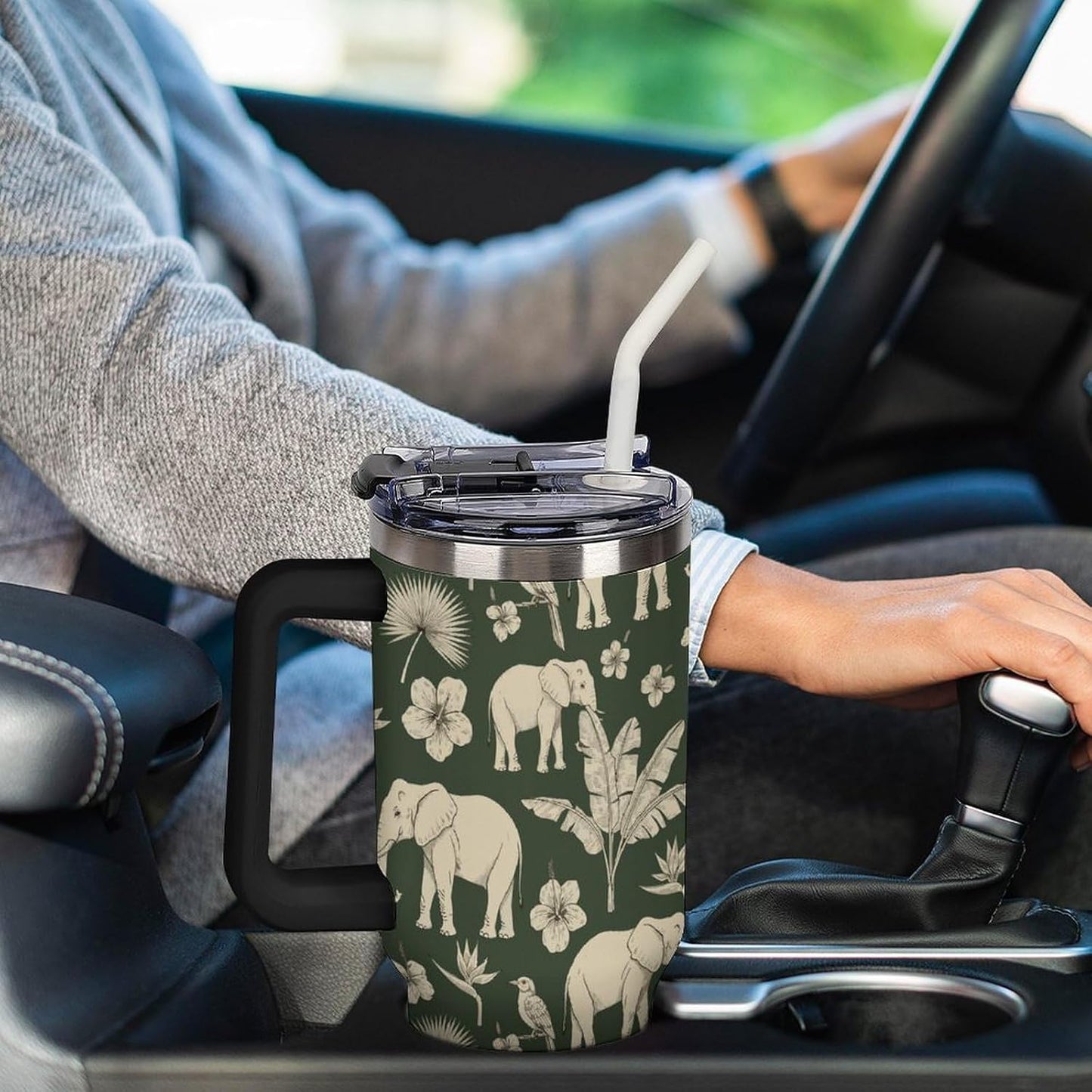 Leakproof Tumbler Vacuum Sealed Car Holder Friendly For Travel Simple Minimalist White Poppy Flower Pattern Coffee Mug Light Rose Red-style-27 - Colors H