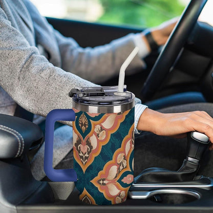 Leakproof Tumbler Vacuum Sealed Car Holder Friendly For Travel Simple Minimalist White Poppy Flower Pattern Coffee Mug Light Rose Red-style-27 - Colors H