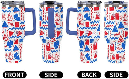 Leakproof Tumbler Vacuum Sealed Car Holder Friendly For Travel Simple Minimalist White Poppy Flower Pattern Coffee Mug Light Rose Red-style-27 - Colors H