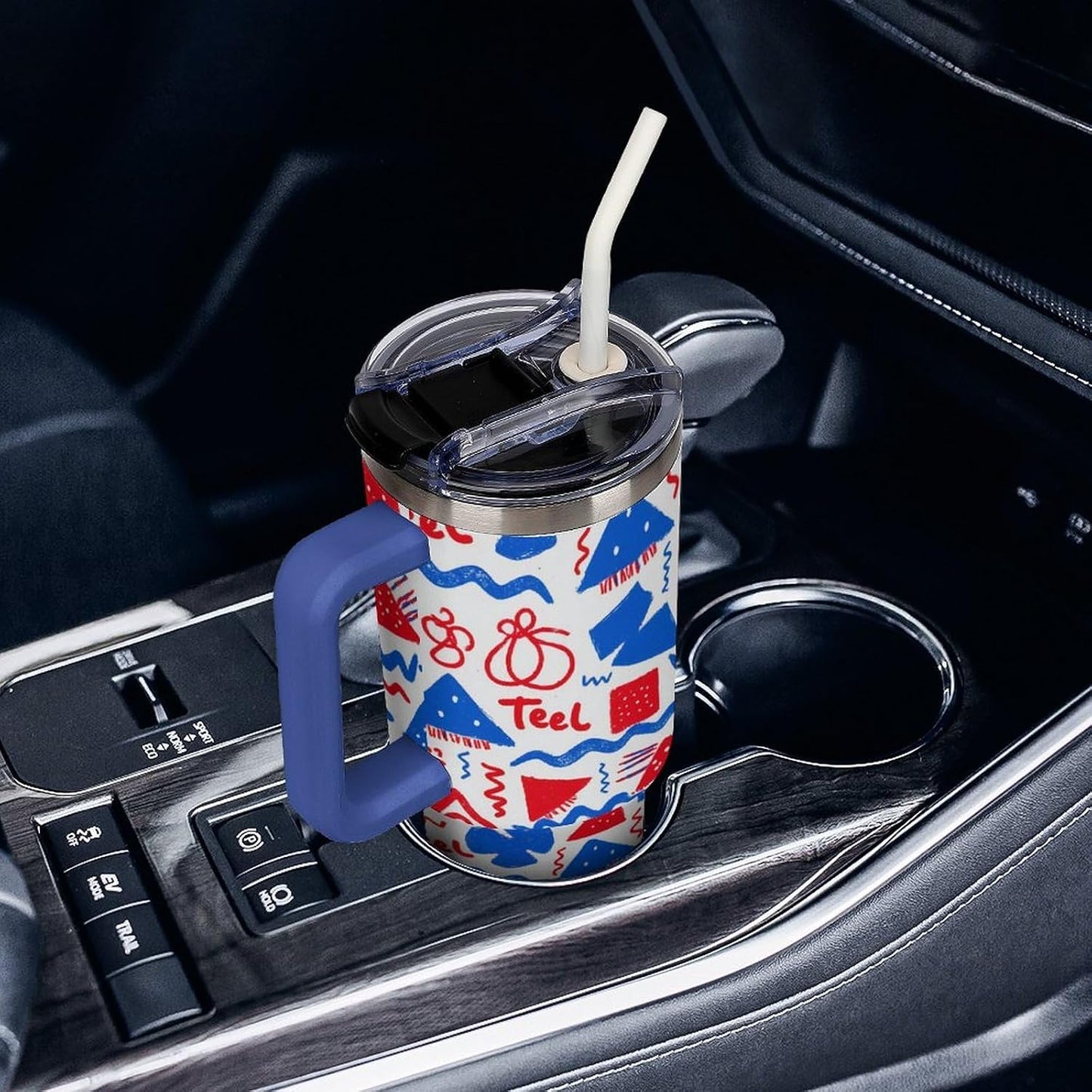 Leakproof Tumbler Vacuum Sealed Car Holder Friendly For Travel Simple Minimalist White Poppy Flower Pattern Coffee Mug Light Rose Red-style-27 - Colors H
